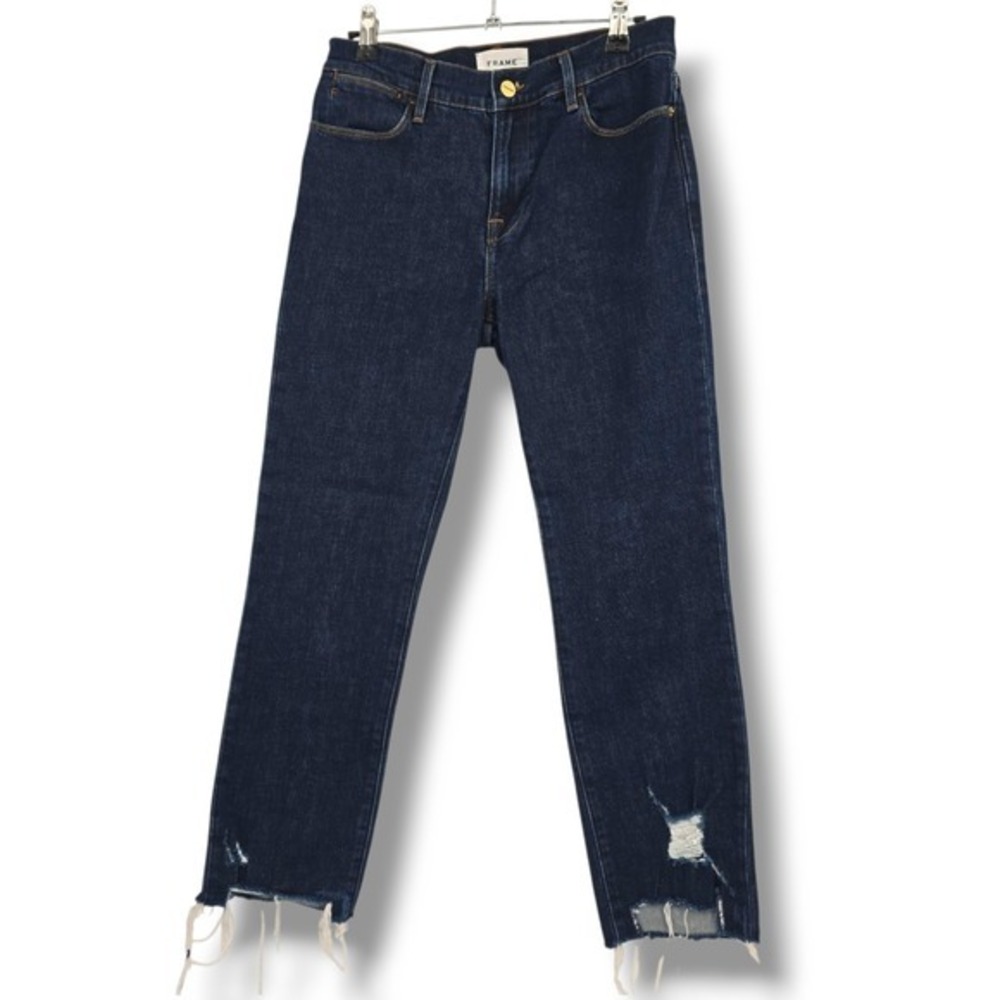 FRAME Le High Straight‎ Leg Jeans Dark Wash Distressed Hem Women's Size 26